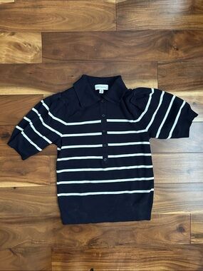 Kids Navy & White Striped Polo Top - Love Shack Fancy